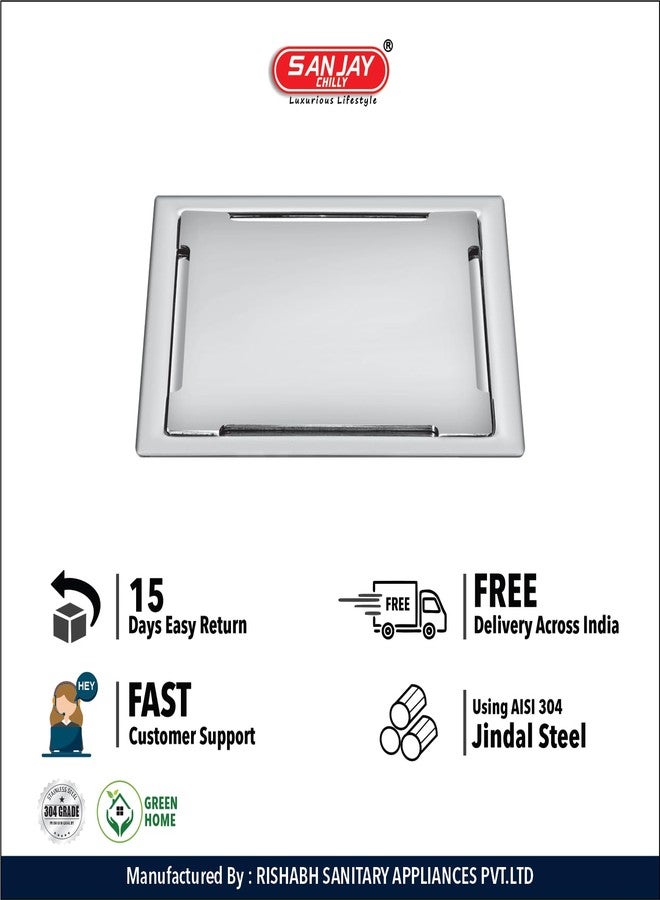 SANJAY CHILLY مصارف أرضية سانجاي تشيلي المصنوعة من الفولاذ المقاوم للصدأ للحمام، غطاء مصرف مياه الصرف الصحي من الدرجة 304، شبكة لحوض المطبخ، حوض الغسيل، حوض الاستحمام، مصيدة الشعر (خط نظيف مربع - سلسلة ذهبية - 6 × 6 بوصة) - Image 5